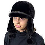 Жіноча норкова хутряна шапка вушанка з козирком, фото 3