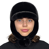 Жіноча норкова хутряна шапка вушанка з козирком, фото 6