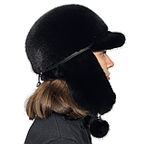 Жіноча норкова хутряна шапка вушанка з козирком, фото 4
