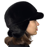 Жіноча норкова хутряна шапка вушанка з козирком, фото 9