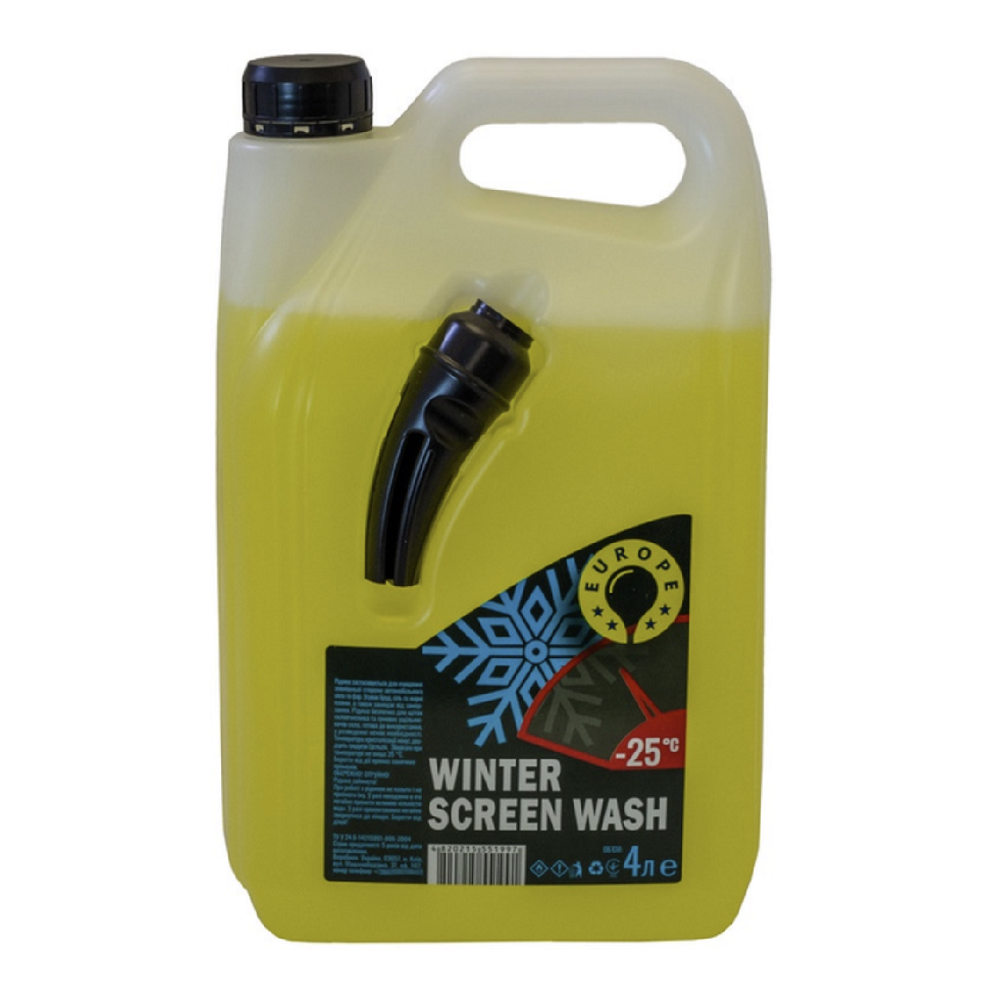 Омивач скла з лійкою, зимовий — 25 °C "EUROPE" 4 л, жовтий, фото 1