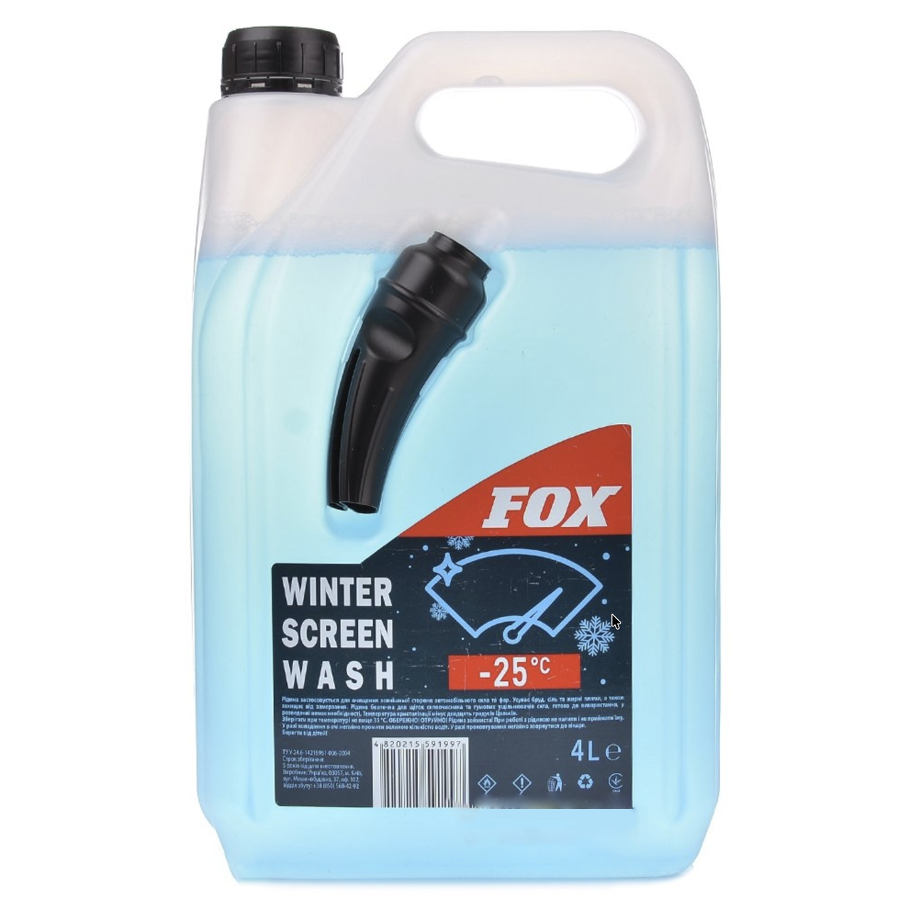 Омивач скла з лійкою, зимовий — 25 °C "FOX" 4 л, синій, фото 1