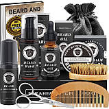 Для догляду та зростання бороди Beard 12+, шампунь, олія, бальзам, кондиціонер, щітка, гребінець, ножиці ролик, формувач та плойка, фото 3