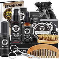 Набір для догляду та зростання бороди Beard, шампунь, олія, бальзам, кондиціонер, щітка, гребінець, ножиці та ролик Ідеальний пода