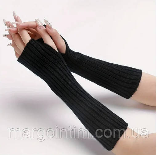 Середні в'язані мітенки, рукавички без пальців, жіночі рукавички., фото 1