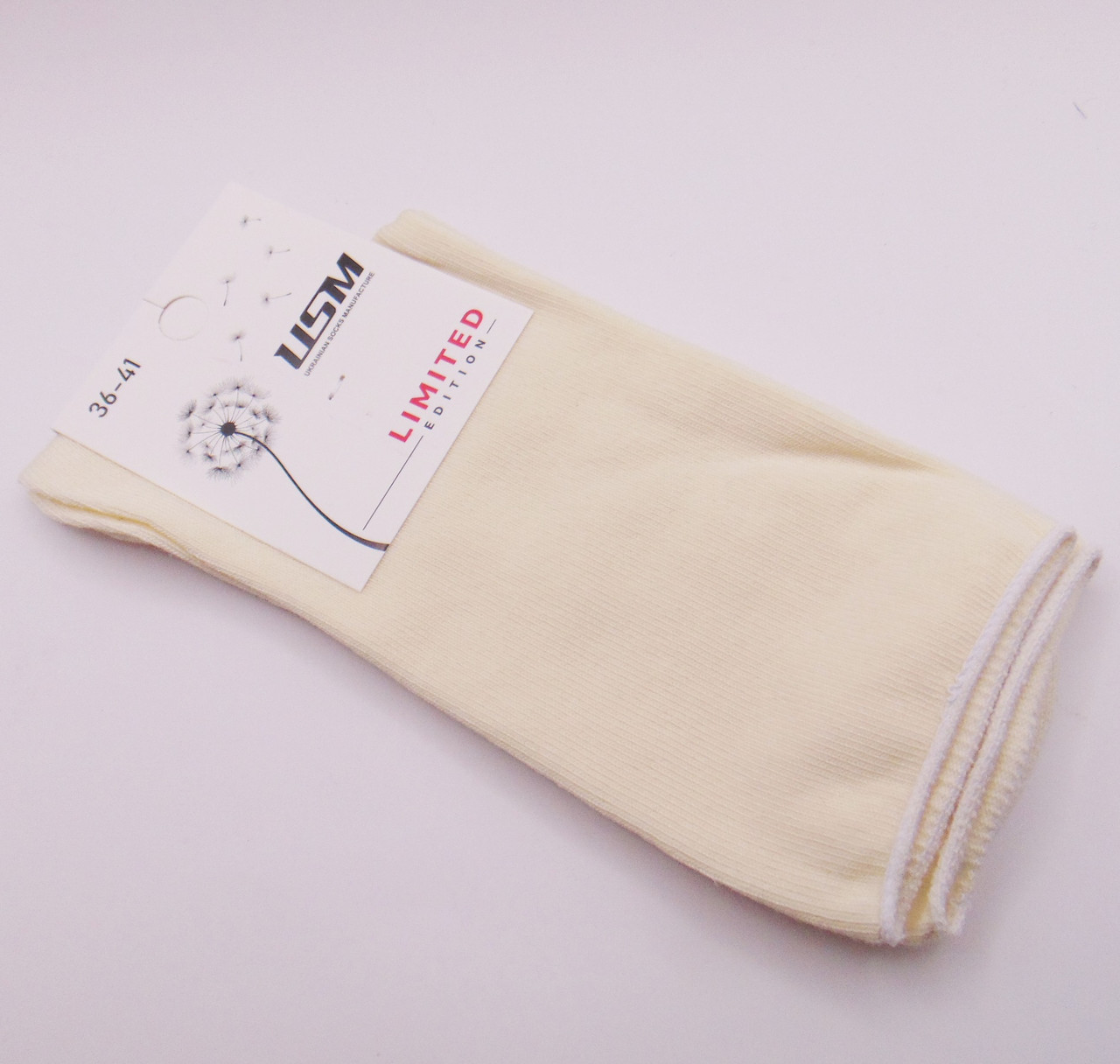 Високі шкарпетки без гумки бавовна 36-41 молочні USM, фото 1