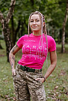 Жіноча тактична футболка з принтом MARCH, футболка для медика ЗСУ, для інструктора тактичної медицини Стохід Рожева