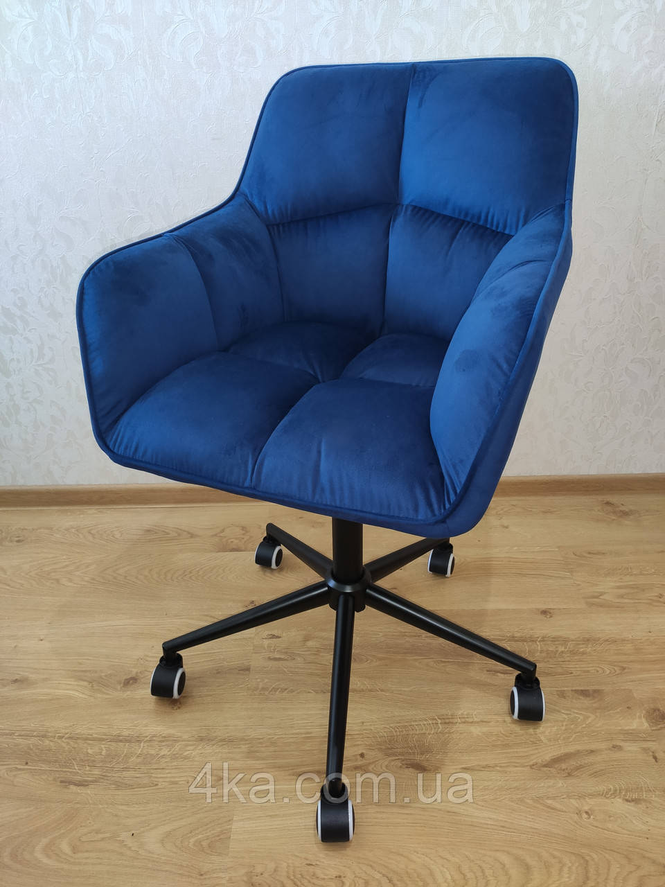 Крісло на колесах HR550K, велюр, синє, база черная