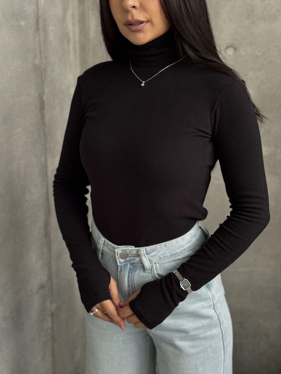 Теплий чорний жіночий лонгслів із трикотажу пума, фото 1