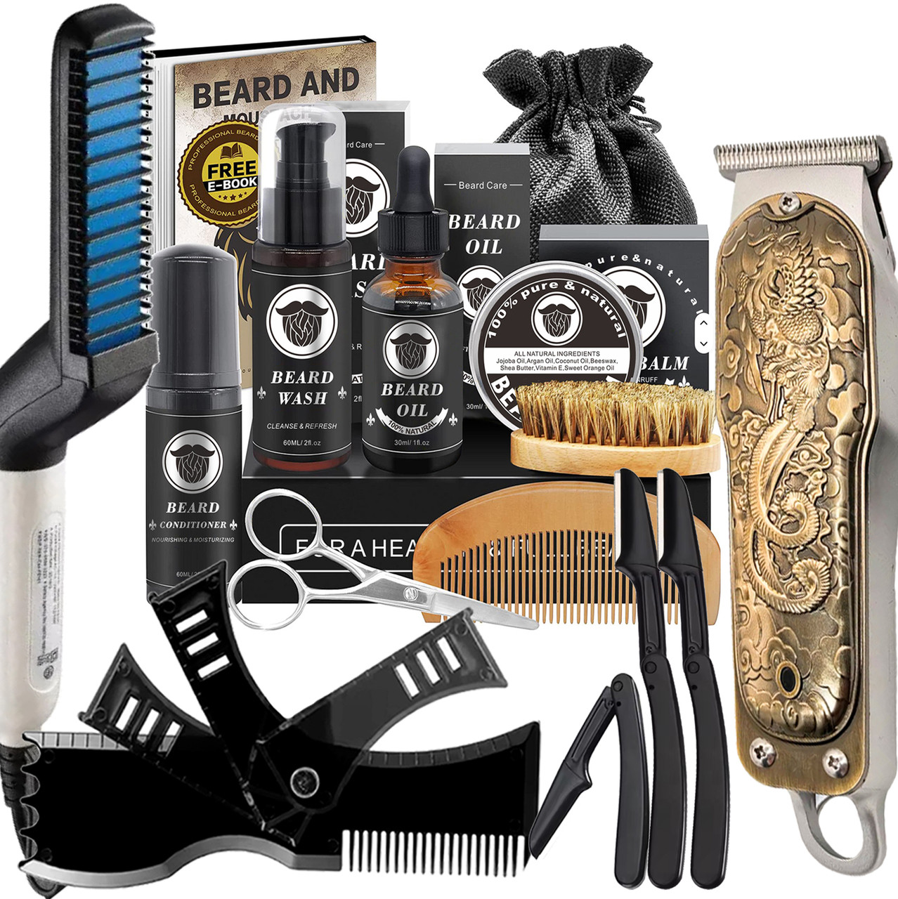 Догляд та зростання бороди Beard Max, тримме, шампунь, олія, бальзам, кондиціонер, щітка, гребінець, ножиці ролик, формувач, плой, фото 1