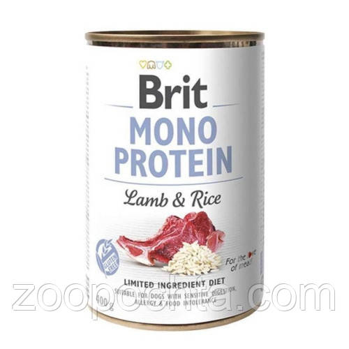 Вологий корм Brit Mono Protein Lamb & Rice для собак, з ягнятиною та рисом, 400 г, фото 1