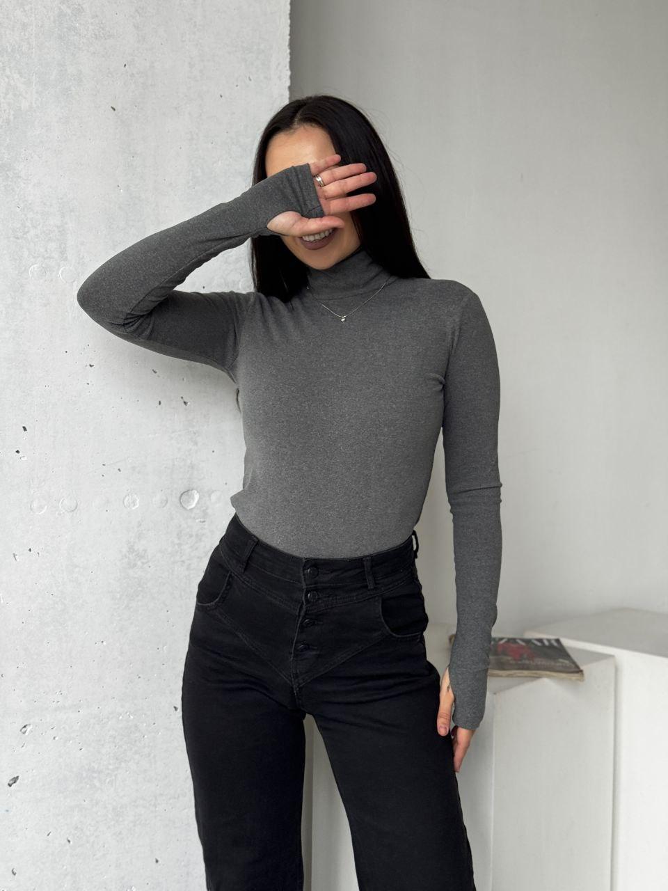 Теплий сірий жіночий лонгслів із трикотажу пума, фото 1