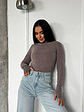 Теплий сіро-кавовий жіночий лонгслів із трикотажу пума, фото 4