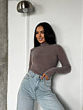 Теплий сіро-кавовий жіночий лонгслів із трикотажу пума, фото 5