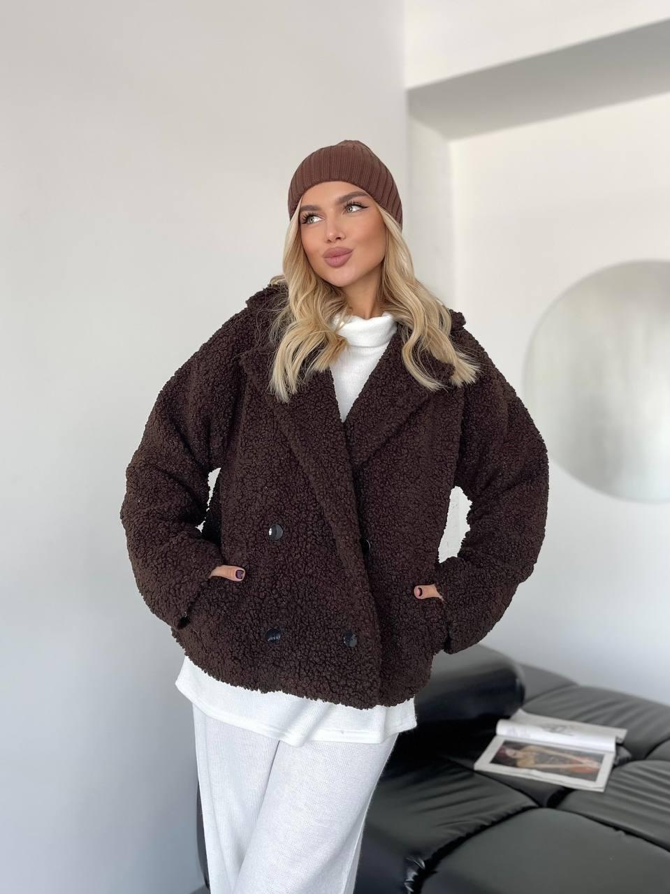 Демісезонна коричнева жіноча куртка/шубка "Тедді" з підкладкою, фото 1