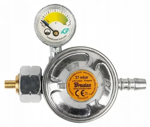 Редуктор газовий Bradas 37 мбар, 1,5 кг/год, із запобіжним клапаном та манометром NEW RG, фото 1