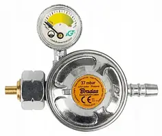 Редуктор газовий Bradas 37 мбар, 1,5 кг/год, із запобіжним клапаном та манометром NEW RG