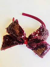 Дитячий обруч на голову для дівчинки з паєтками TRESTELLE A18740 Бант Бордовий Італія ошатний елегантний. Топ!