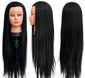 Тренувальний манекен для перукаря - голова манекен для стрижки, укладання, плетіння, завивки 40% натур.волос чорний гофре 1B