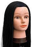 Тренувальний манекен для перукаря - голова манекен для стрижки, укладання, плетіння, завивки 40% натур.волос чорний гофре 1B, фото 2