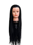 Тренувальний манекен для перукаря - голова манекен для стрижки, укладання, плетіння, завивки 40% натур.волос чорний гофре 1B, фото 3