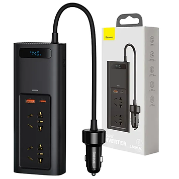 Автомобільний інвертор перетворювач з 12 вольт на 220V в прикурювач Baseus 150W 2 розетки