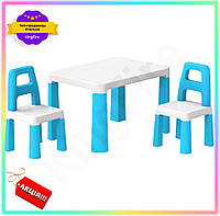 KI Дитячий стіл із двома GET ONE стільцями TechnoK біло-сині меблі для дітей від 3 років для ігор та творчості FIR41_R