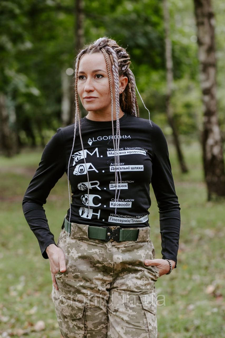 Жіночий лонгслів MARCH чорний – тактична футболка для медика ЗСУ / такмед інструктора, фото 1