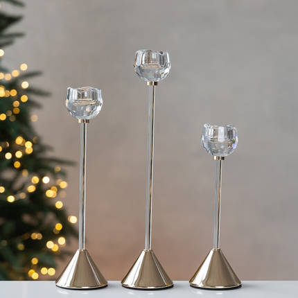 Набір із 3 підсвічників Сяюча Троянда, 32*27*22см, діаметр 4.5 см, скло, метал (9285-005), фото 1