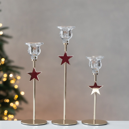 Набір із 3 підсвічників Сяючі Зірки, 20.5*24.5*29.5 м., діаметр 5.5 см., скло, метал (9285-004)