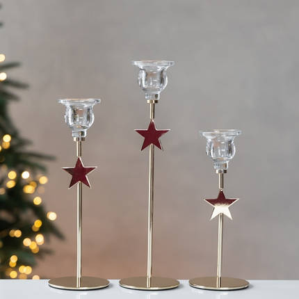 Набір із 3 підсвічників Сяючі Зірки, 20.5*24.5*29.5 м., діаметр 5.5 см., скло, метал (9285-004), фото 1