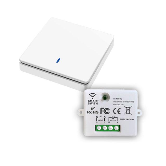 1 канальний настінний дистанційний вимикач білий RF 433Мгц в комплекті з радіо реле 1 канал, фото 1