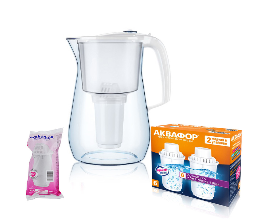 Фільтр глечик Аквафор Прованс білий 4,2 л з трьома картриджами А5mg та В6(2шт), фото 1