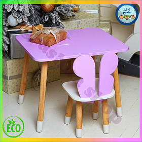 Дитячий столик та стільчик фіолетовий з білим для дівчаток метелик 46х60х45 см та 26х26х24 см для ігор та навчання