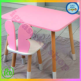 Столик для дітей рожевий з білим стілець метелик прямокутний дитячі меблі для ігор та навчання 1 5 7 років