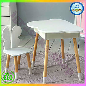 Столик хмарка з нішою для зберігання речей та стільчик метелик у дитячу кімнату білі 54х68х50 26х26х24 см