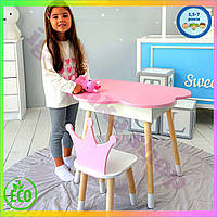 Столик хмарка з нішою та стілець корона для дітей білий натуральне дерево МДФ 54х68х50 26х26х24 см