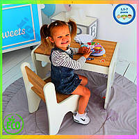 Комплект дитячих меблів стіл стілець стілець для дітей білий з деревом 70x45x51 см