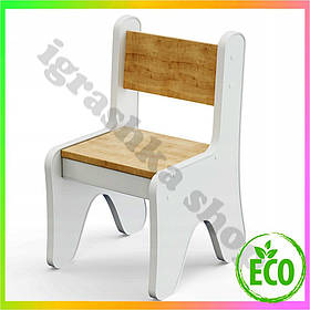 Стілець для дітей у дитячу кімнату білий з деревом 55х37х33 зручний стільчик для ігор та занять із ящиком безпеки