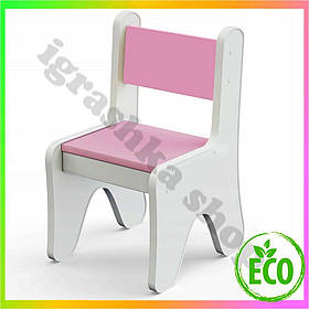 Стілець для дітей у дитячу кімнату 55x37x33 білий з рожевим зручний стільчик для ігор та зберігання меблів для малюків