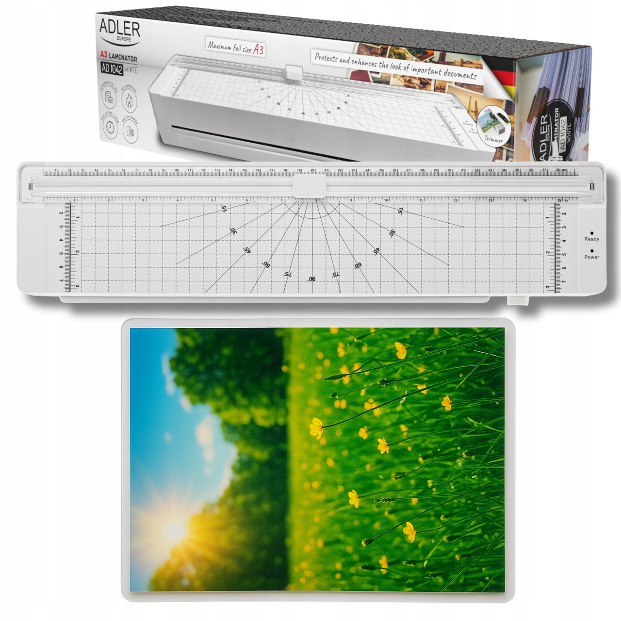 Ламінатор Adler AD 1042w — A3, 170 Вт, триммер, стартовий комплект, фото 1