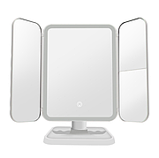 Косметичне дзеркало з LED підсвіткою, поворотом 90°, органайзером та зручним зберіганням Білий