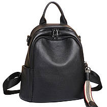 Шкіряний жіночий рюкзак міський 30х24х13, матова сумка на плечі, чорна