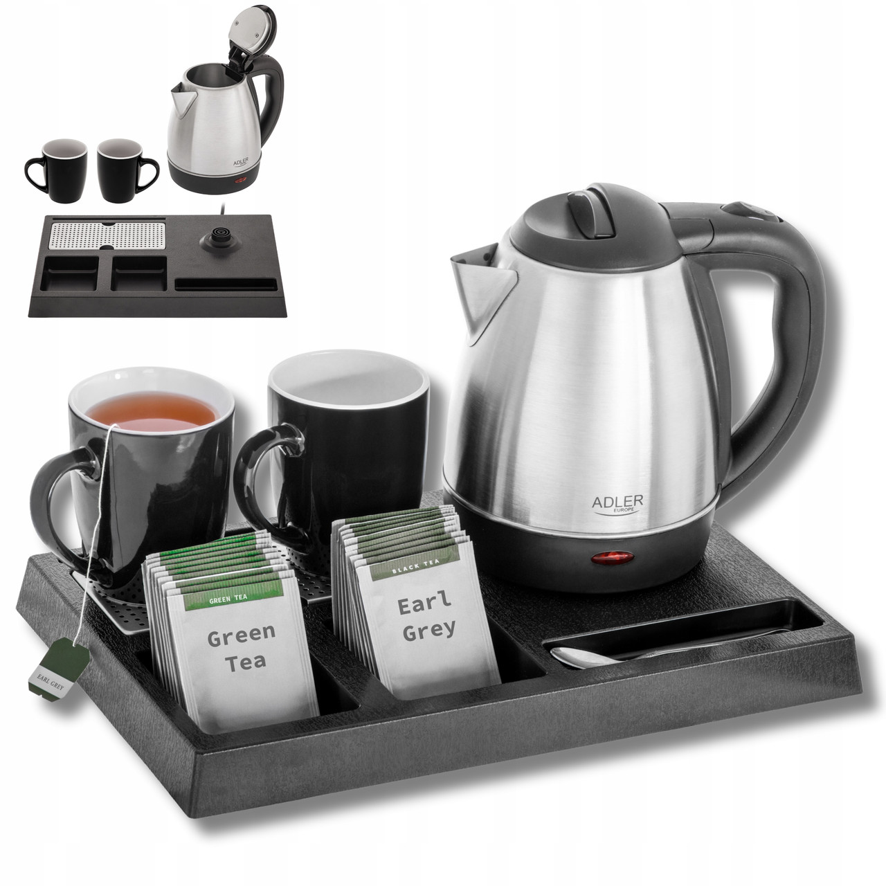 Набір Adler AD 1354 — чайник 1,2 л, 1500 Вт, піднос і чашки, фото 1