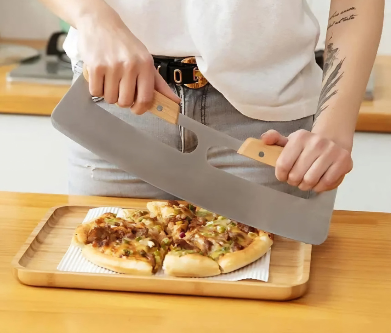 Ніж для піци напівмісяць 35х11 см з двома ручками (Польща), фото 1