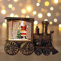 Нічник "Рожевий потяг" (13 × 8.5 см) Новорічний паровозик зі сніговиком (світильник)/Декоративна нічна лампа