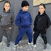 Дитячий теплий спортивний костюм двосторонній Фліс 134-140 146-152 158-164 сірий чорний синій