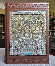 Книга подарункова Біблія українською, накладка Свята Трійця срібло/позолота, розмір 19×26