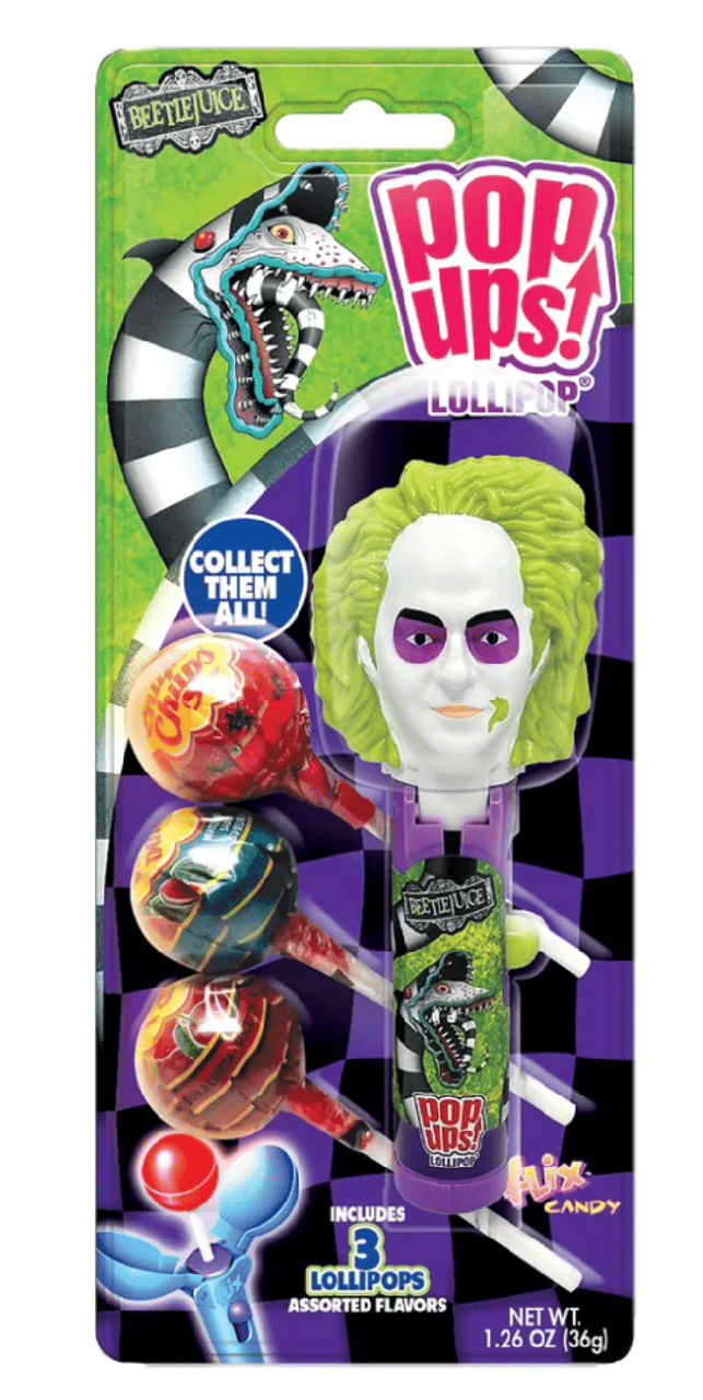 Тримач для льодяника Beetlejuice Pop Ups Lollipop та 3 льодяники Chupa Chups 36 г, фото 1