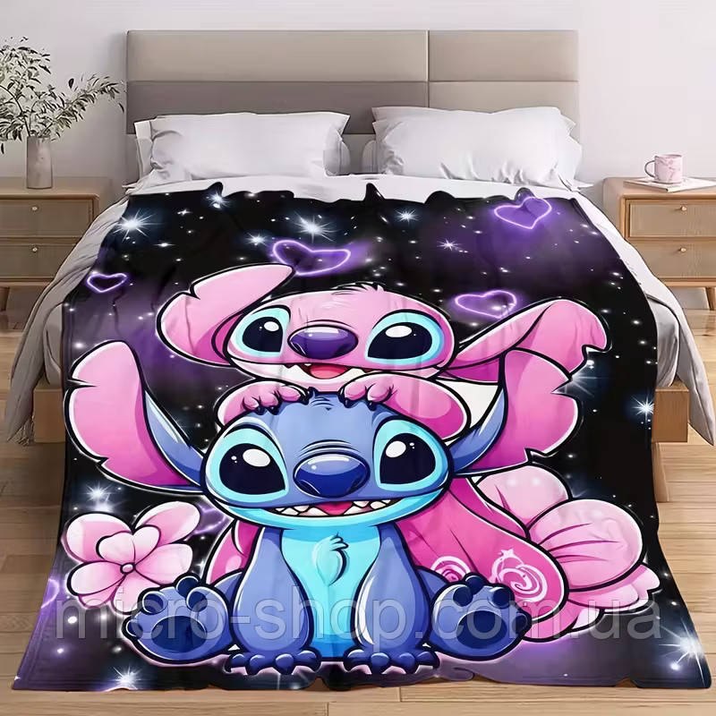 Плюшевий плед ковдра покривало Стіч та Ангел Lilo & Stitch 150х200 см, фото 1
